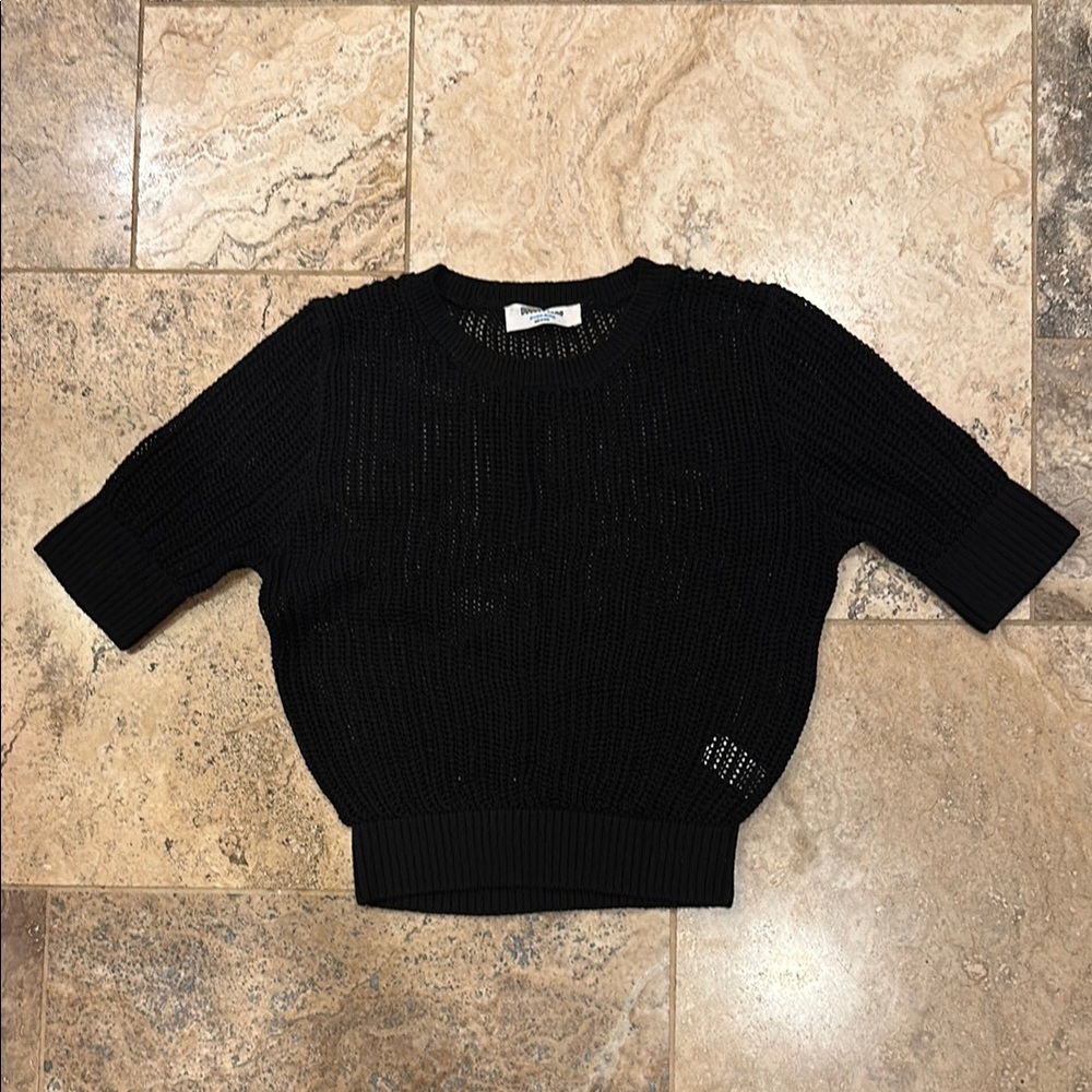 Mesh Knit Cropped Short Sleeve Sweater
